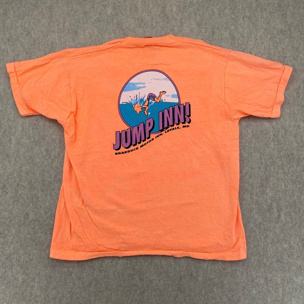 Vintage Jump Inn Maryland Shirt Deadstock Neon Orange Single Stitch L
